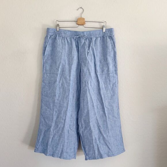 Women's Lands End High-Rise Pull-On Drawstring Linen Wide-Leg Cropped Pants XL - Picture 2 of 10
